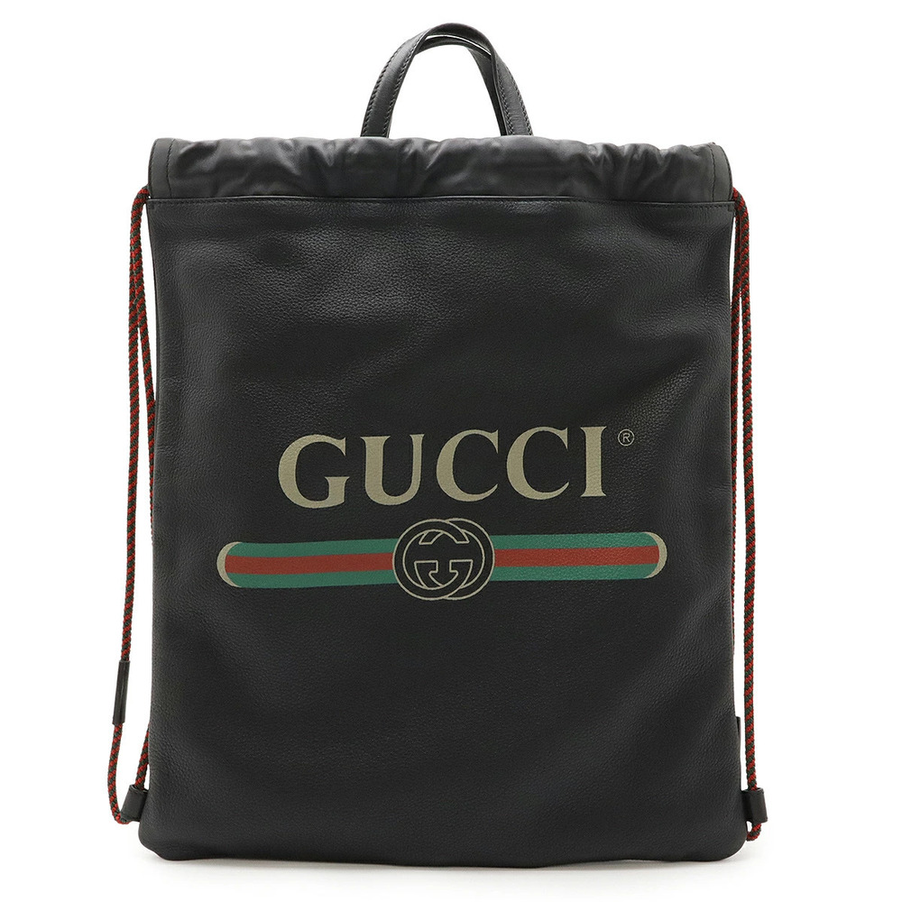 Gucci Drawstring Backpack Rucksack Tote Bag Leather Black